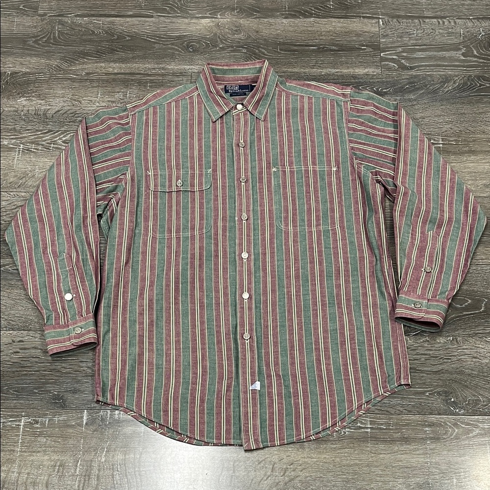 Vintage Polo by Ralph Lauren green and maroon shirt with metal buttons size med